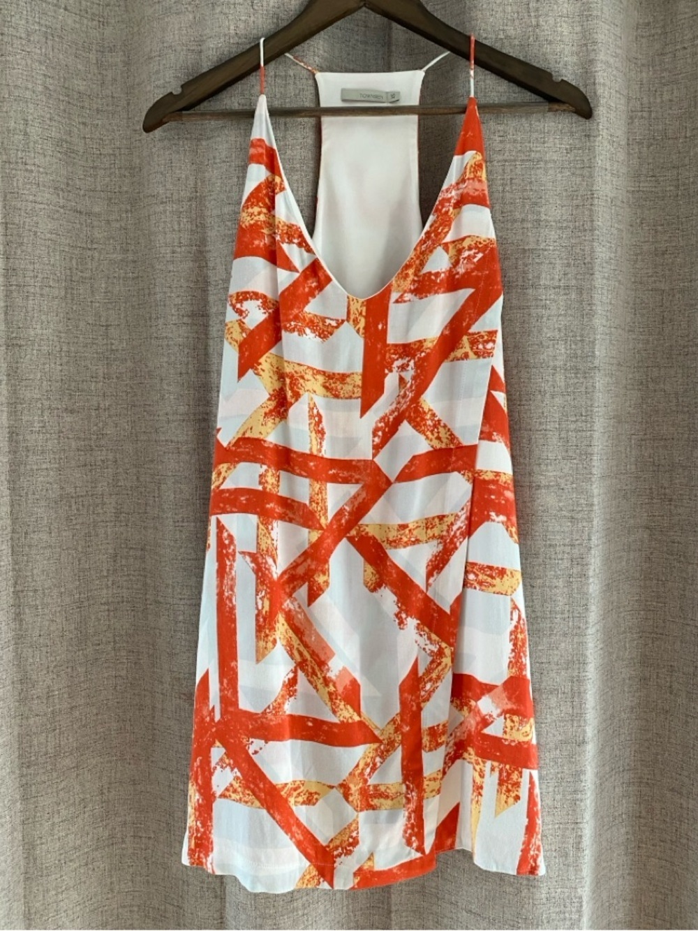 Townsen Abstract Print Sleeveless Mini Dress XS Orange White Mod Chic